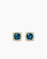 Petite Chatelaine® Pavé Bezel Stud Earrings in 18K Yellow Gold with Hampton Blue Topaz and Diamonds, 5mm